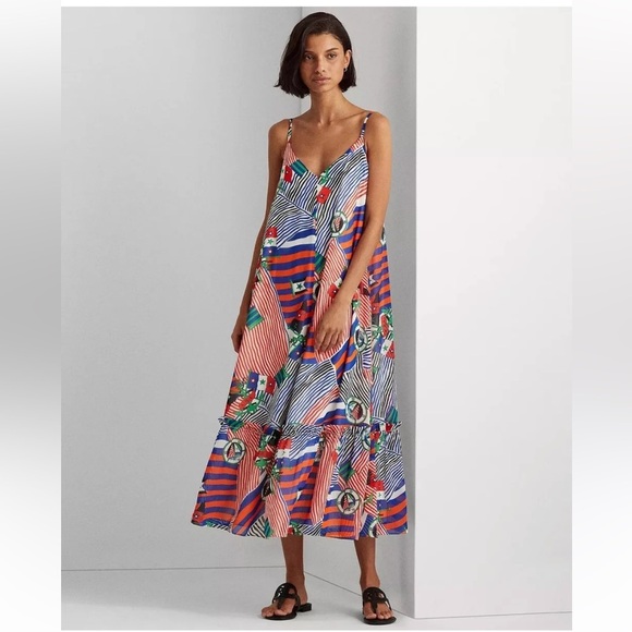✅NWT LAUREN RALPH LAUREN Print Georgette Midi Dress Sz 18